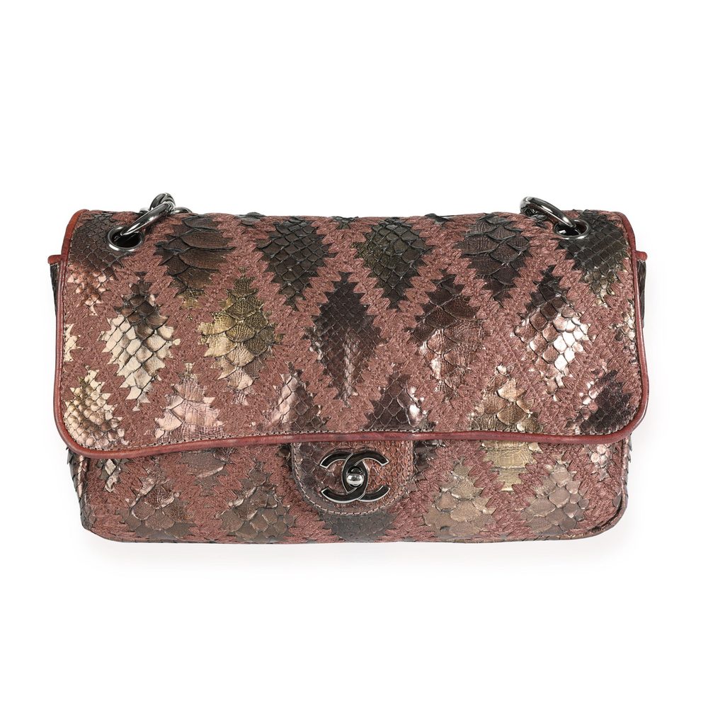 Chanel Bronze Python Crochet Soft & Chain Jumbo Flap Bag